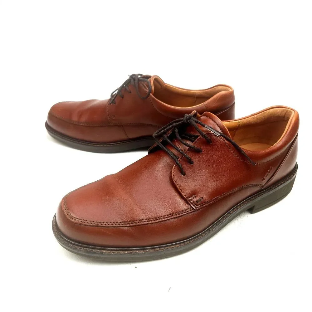 Ecco Holton Oxford Dress Shoes Apron Toe Tie Brown Leather Lace Up EU43 /US9-9.5